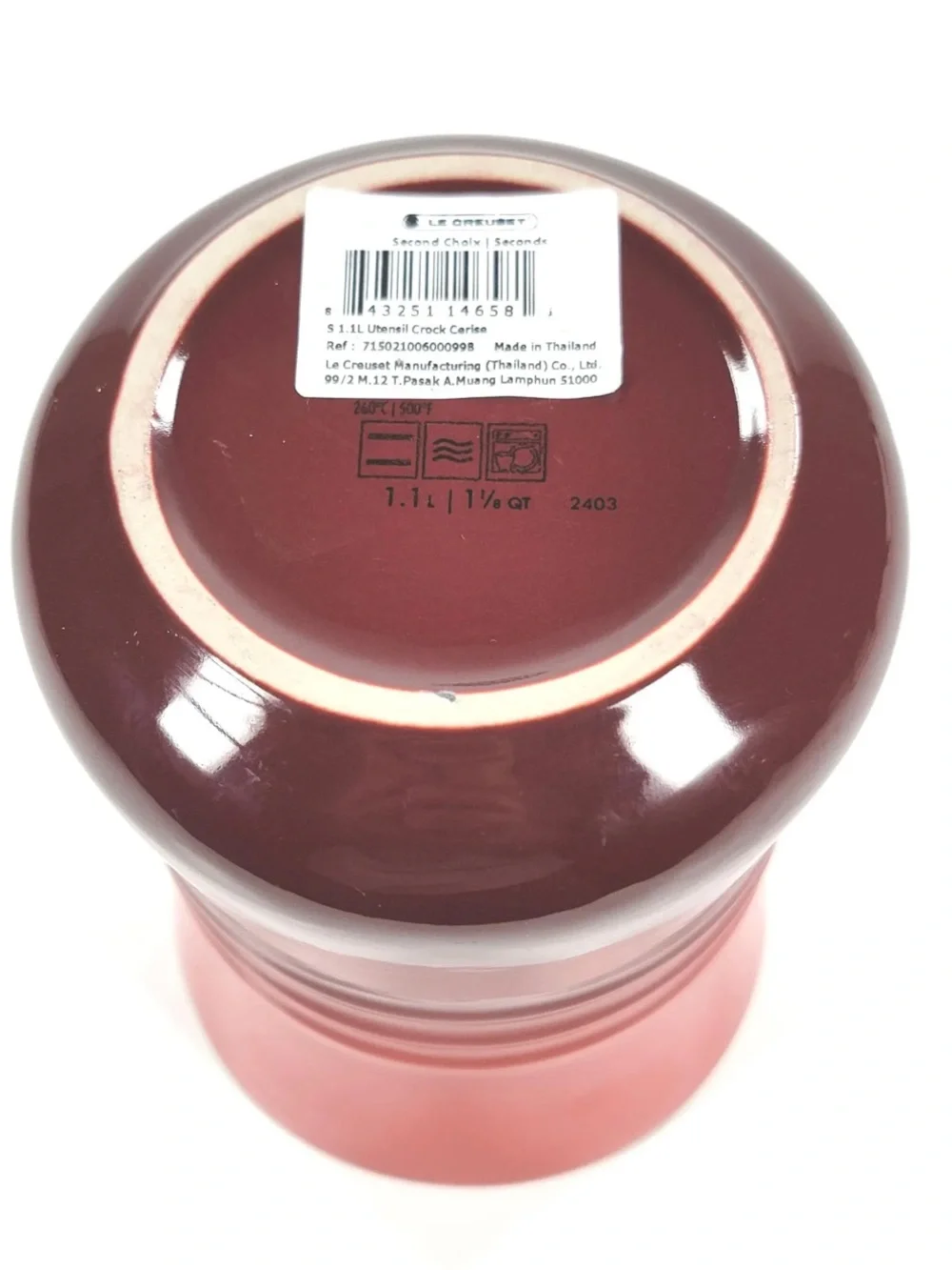 NEW Le Creuset Signature Cerise Red Ceramic Utensil Crock Holder Cream Interior